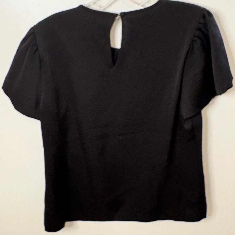 J. Crew Black Satin Blouse with Puff Sleeves & Back Keyhole 6